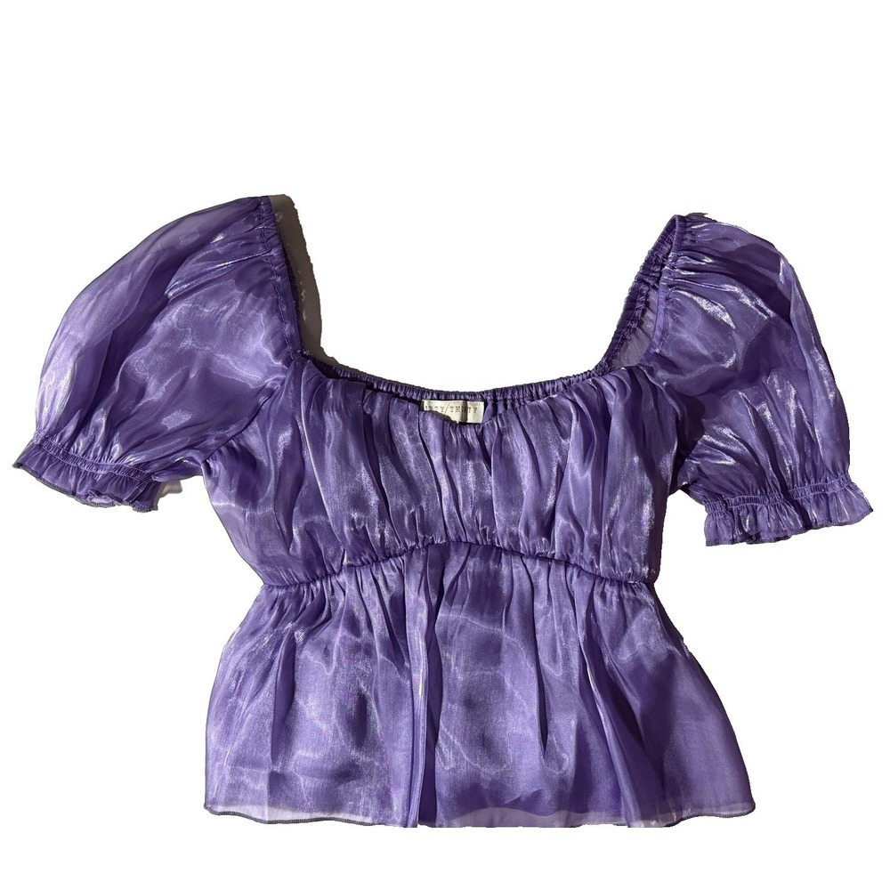 Thirty‎ Thirty Purple Sheer Puff Sleeve Top Womens S Off Shoulder